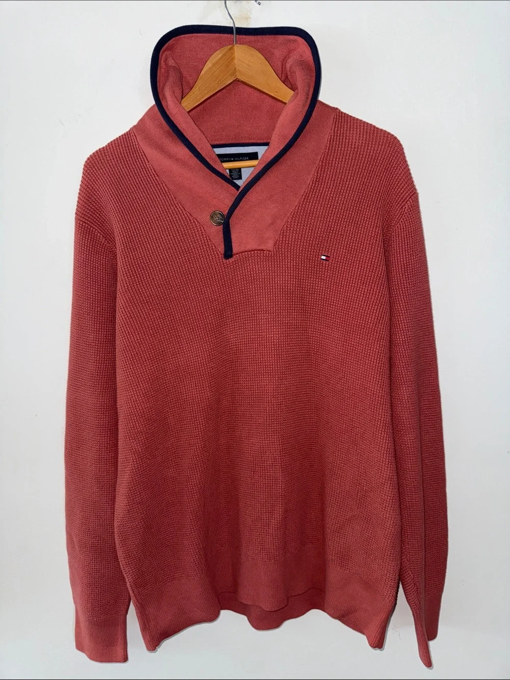 Vintage‎ Tommy Hilfiger Red Ribbed Shawl Collar Sweater Men's Size XL